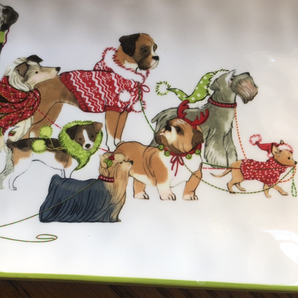 Pier 1 imports Christmas dog tray, Ironstone. Park avenue puppies. - Picture 3 of 6